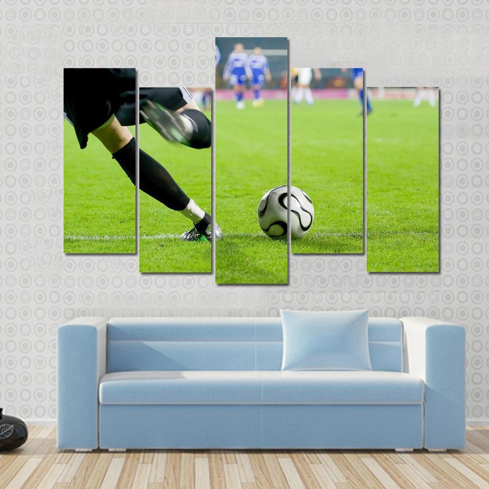 Football Goalkeeper Kick The Ball Canvas Wall Art-5 Pop-Gallery Wrap-47&quot; x 32&quot;-Tiaracle