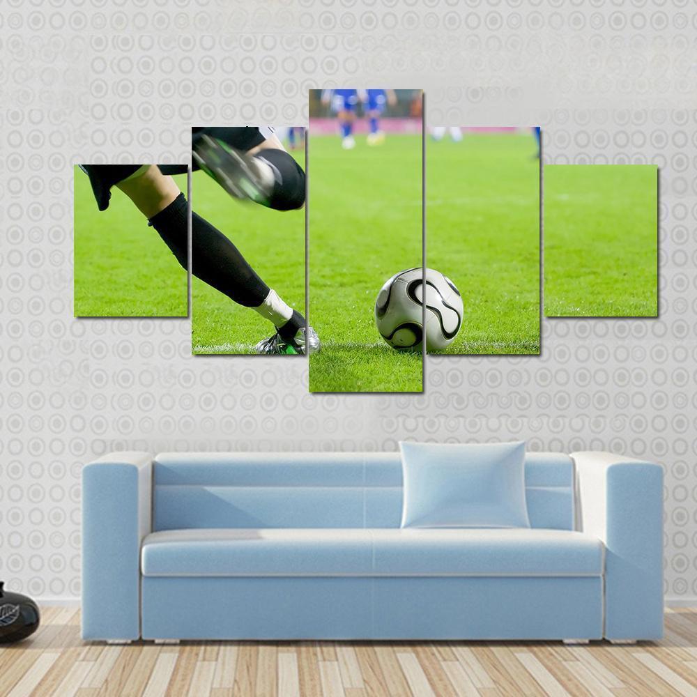 Football Goalkeeper Kick The Ball Canvas Wall Art-5 Star-Gallery Wrap-62&quot; x 32&quot;-Tiaracle