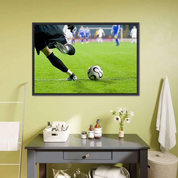Football Goalkeeper Kick The Ball Canvas Wall Art-1 Piece-Floating Frame-24&quot; x 16&quot;-Tiaracle