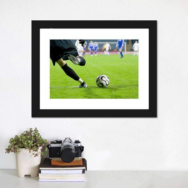 Football Goalkeeper Kick The Ball Canvas Wall Art-1 Piece-Framed Print-20&quot; x 16&quot;-Tiaracle