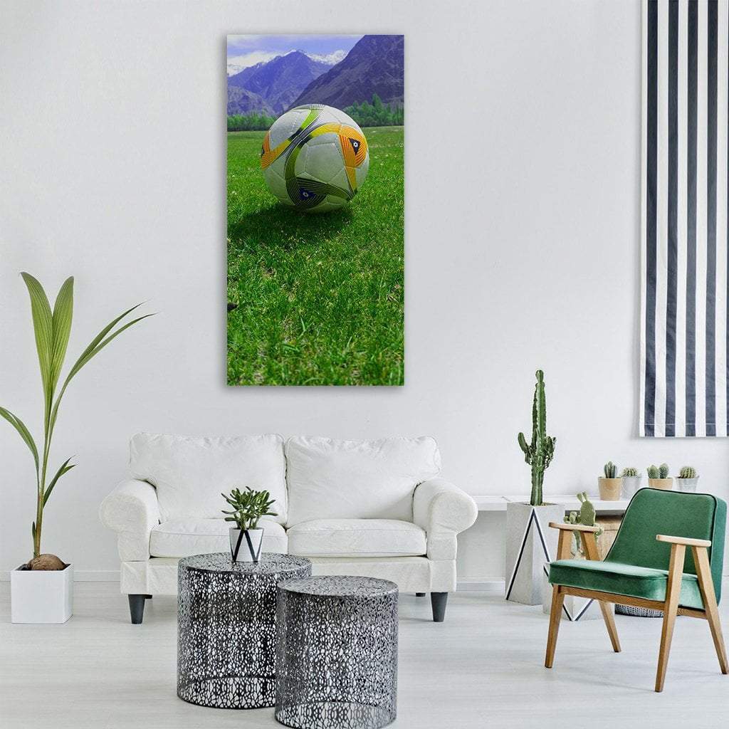 Football In Summer Field Vertical Canvas Wall Art-3 Vertical-Gallery Wrap-12" x 25"-Tiaracle