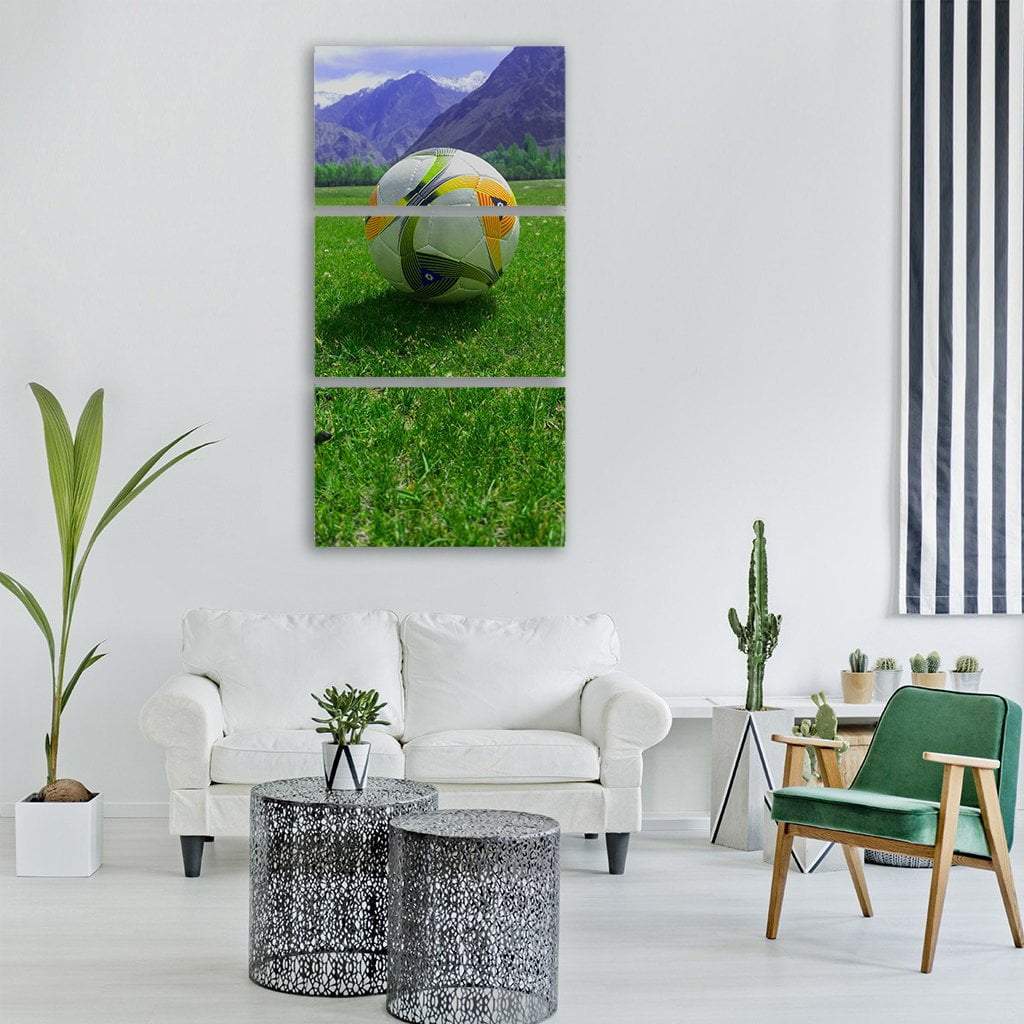 Football In Summer Field Vertical Canvas Wall Art-3 Vertical-Gallery Wrap-12&quot; x 25&quot;-Tiaracle