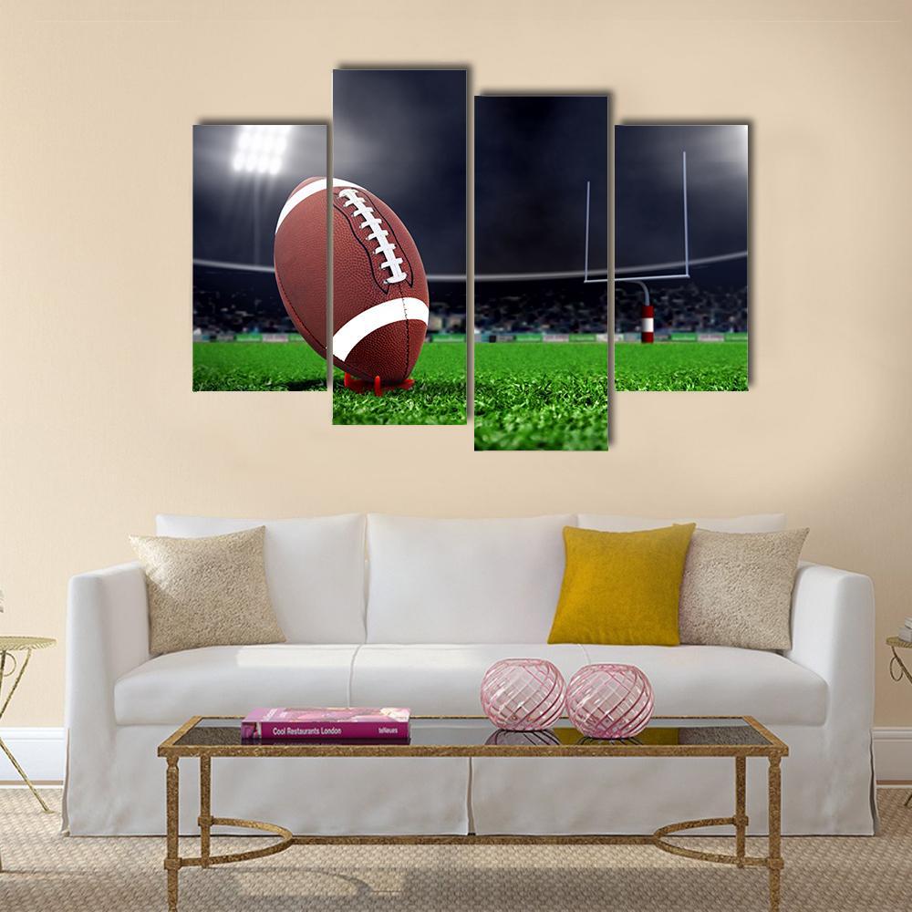Football On Green Field Canvas Wall Art-4 Pop-Gallery Wrap-50&quot; x 32&quot;-Tiaracle