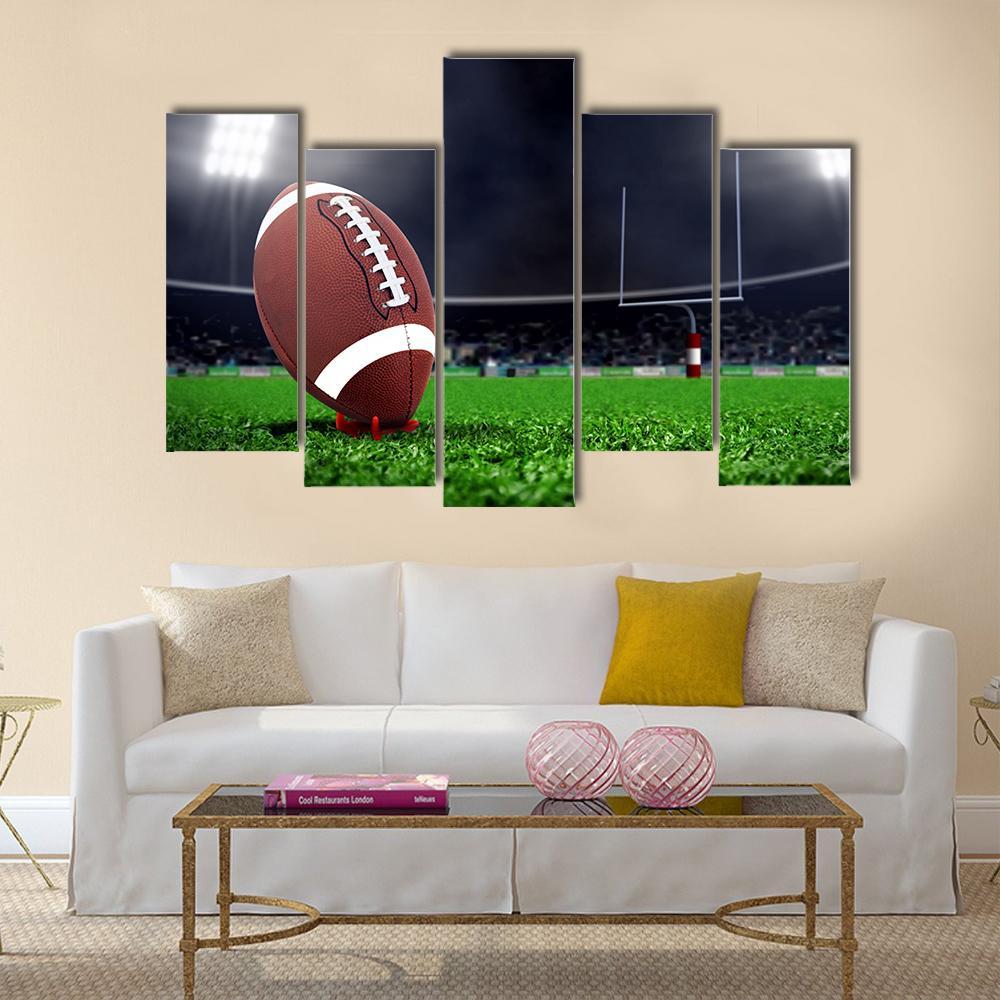 Football On Green Field Canvas Wall Art-5 Pop-Gallery Wrap-47&quot; x 32&quot;-Tiaracle