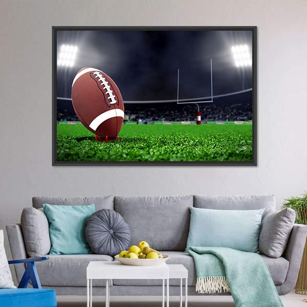 Football On Green Field Canvas Wall Art-3 Horizontal-Gallery Wrap-25&quot; x 16&quot;-Tiaracle