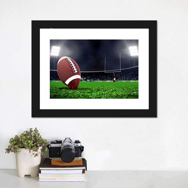 Football On Green Field Canvas Wall Art-1 Piece-Framed Print-20" x 16"-Tiaracle