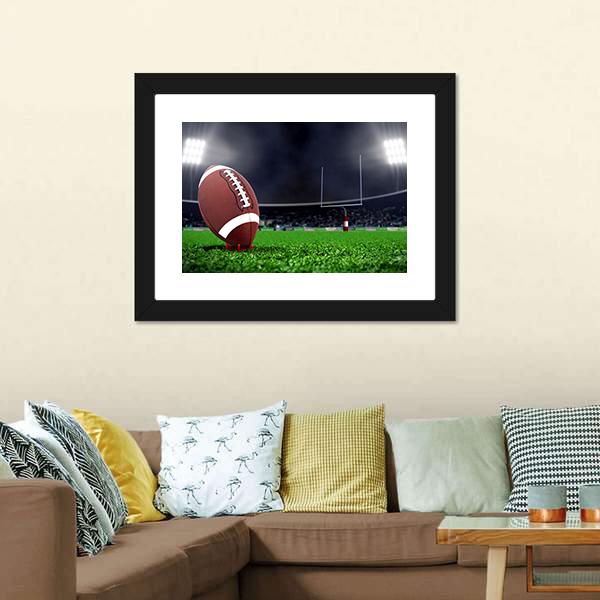 Football On Green Field Canvas Wall Art-3 Horizontal-Gallery Wrap-25&quot; x 16&quot;-Tiaracle