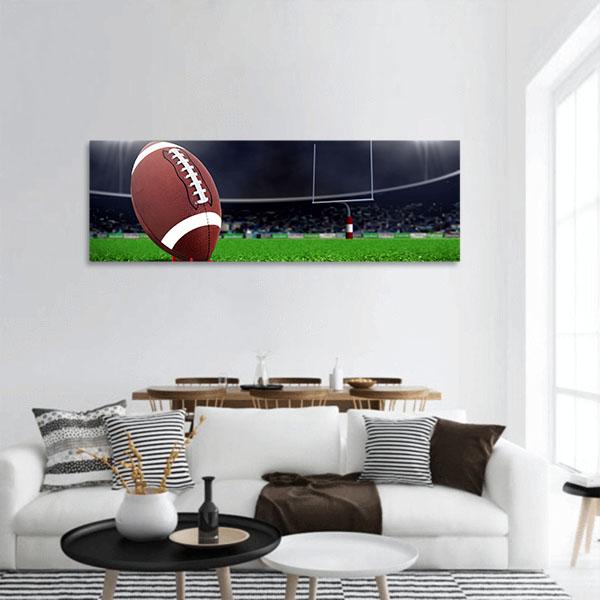 Football On Green Field Panoramic Canvas Wall Art-1 Piece-36&quot; x 12&quot;-Tiaracle
