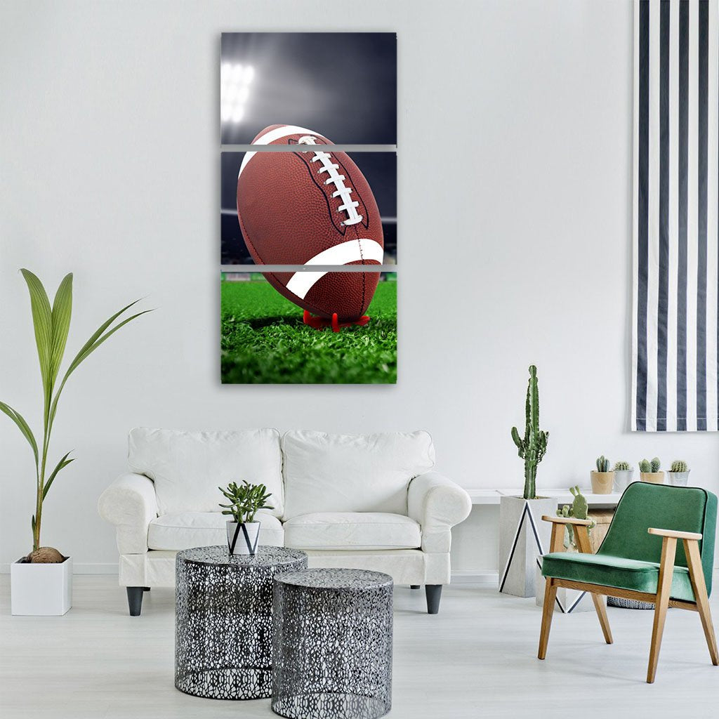 Football On Green Field Vertical Canvas Wall Art-3 Vertical-Gallery Wrap-12&quot; x 25&quot;-Tiaracle
