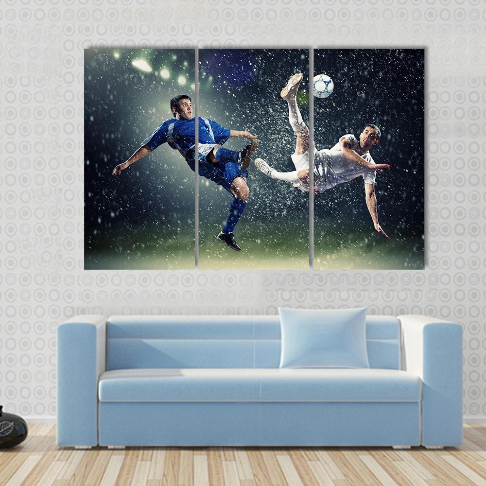 Football Player In Jump Canvas Wall Art-3 Horizontal-Gallery Wrap-37" x 24"-Tiaracle