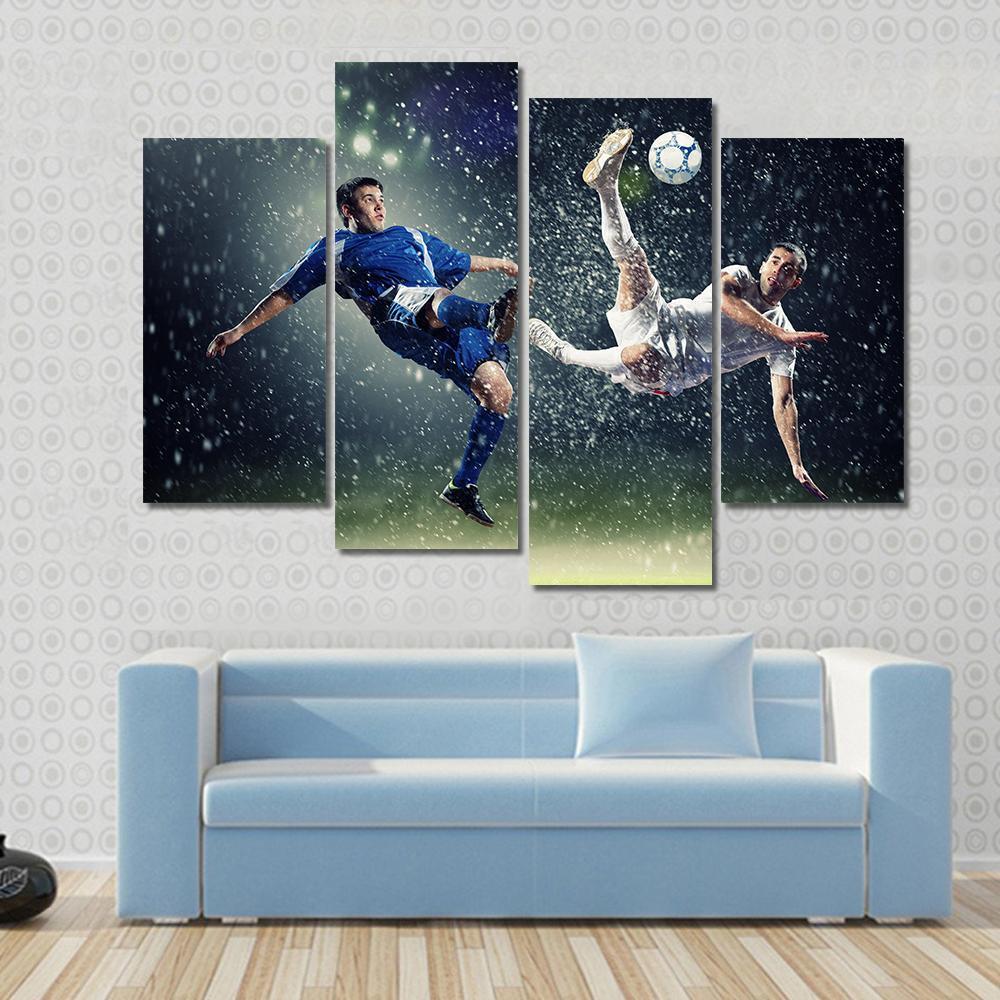 Football Player In Jump Canvas Wall Art-4 Pop-Gallery Wrap-50" x 32"-Tiaracle