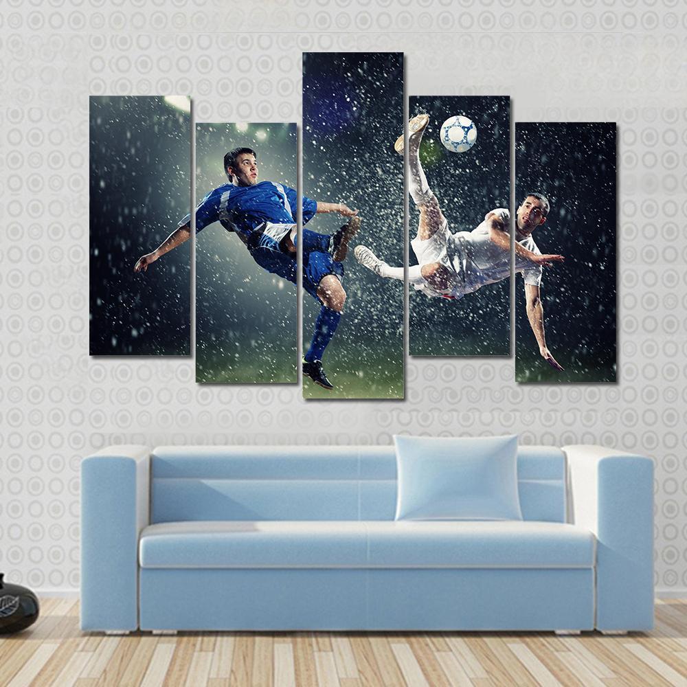 Football Player In Jump Canvas Wall Art-5 Pop-Gallery Wrap-47" x 32"-Tiaracle