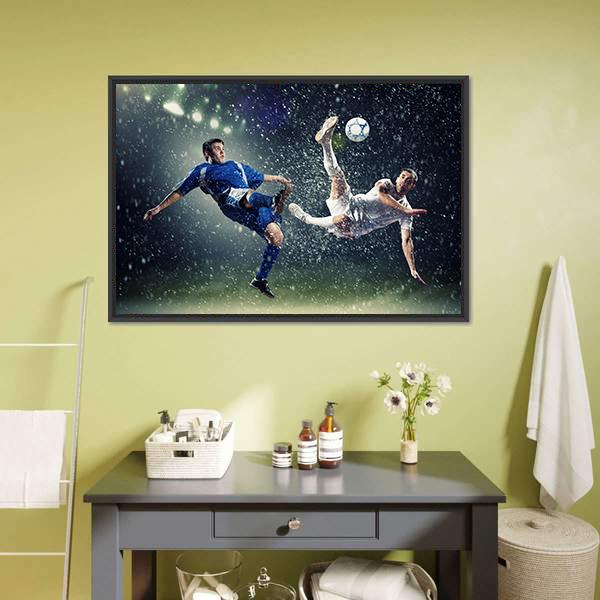Football Player In Jump Canvas Wall Art-1 Piece-Floating Frame-24" x 16"-Tiaracle