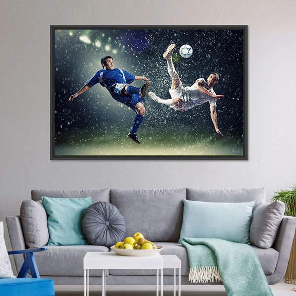 Football Player In Jump Canvas Wall Art-3 Horizontal-Gallery Wrap-25&quot; x 16&quot;-Tiaracle