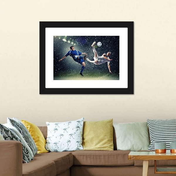 Football Player In Jump Canvas Wall Art-3 Horizontal-Gallery Wrap-25&quot; x 16&quot;-Tiaracle