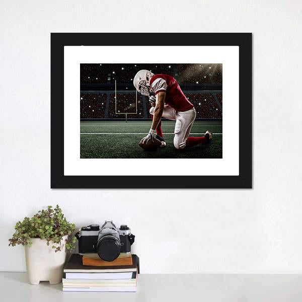 Football Player On His Knees Canvas Wall Art-1 Piece-Framed Print-20" x 16"-Tiaracle