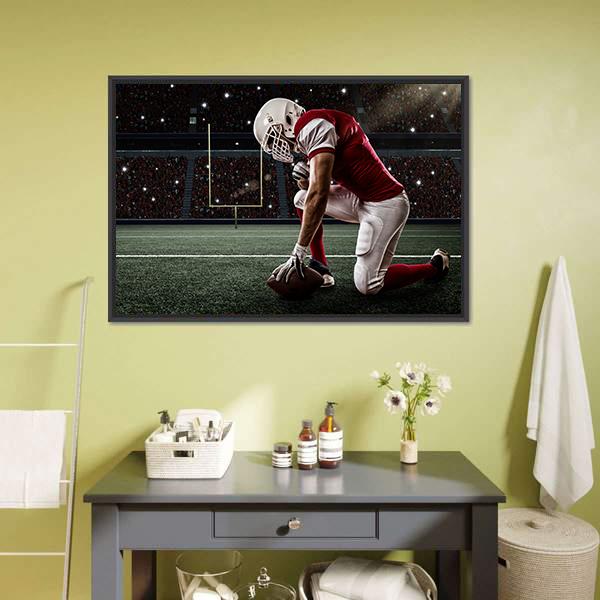 Football Player On His Knees Canvas Wall Art-1 Piece-Floating Frame-24&quot; x 16&quot;-Tiaracle