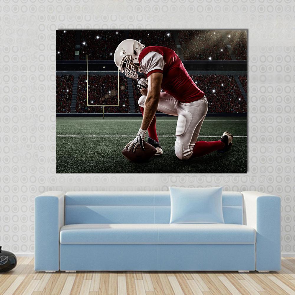 Football Player On His Knees Canvas Wall Art-3 Horizontal-Gallery Wrap-37" x 24"-Tiaracle