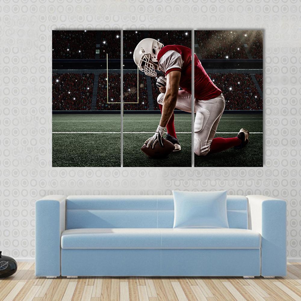 Football Player On His Knees Canvas Wall Art-3 Horizontal-Gallery Wrap-37&quot; x 24&quot;-Tiaracle