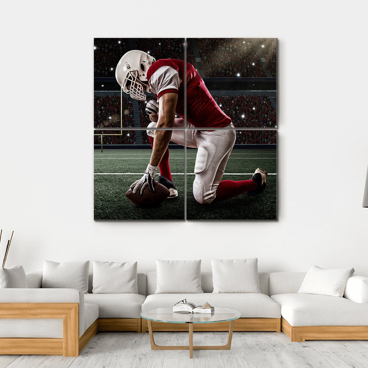 Football Player On His Knees Canvas Wall Art-4 Square-Gallery Wrap-17" x 17"-Tiaracle