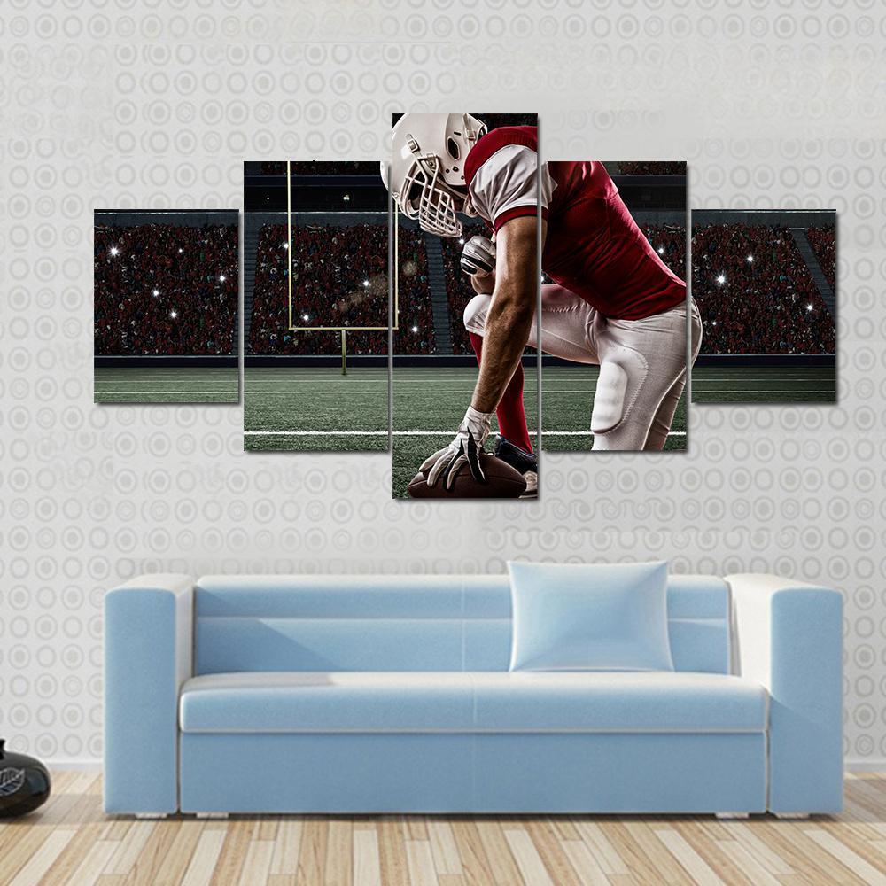 Football Player On His Knees Canvas Wall Art-5 Star-Gallery Wrap-62&quot; x 32&quot;-Tiaracle