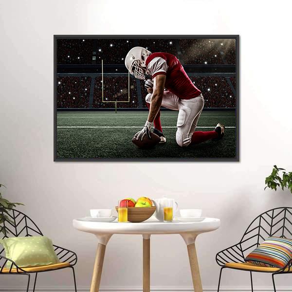 Football Player On His Knees Canvas Wall Art-3 Horizontal-Gallery Wrap-25&quot; x 16&quot;-Tiaracle