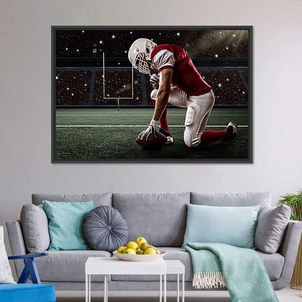 Football Player On His Knees Canvas Wall Art-3 Horizontal-Gallery Wrap-25" x 16"-Tiaracle