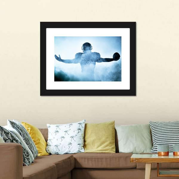 Football Player Portrait In Silhouette Canvas Wall Art-5 Horizontal-Gallery Wrap-22" x 12"-Tiaracle