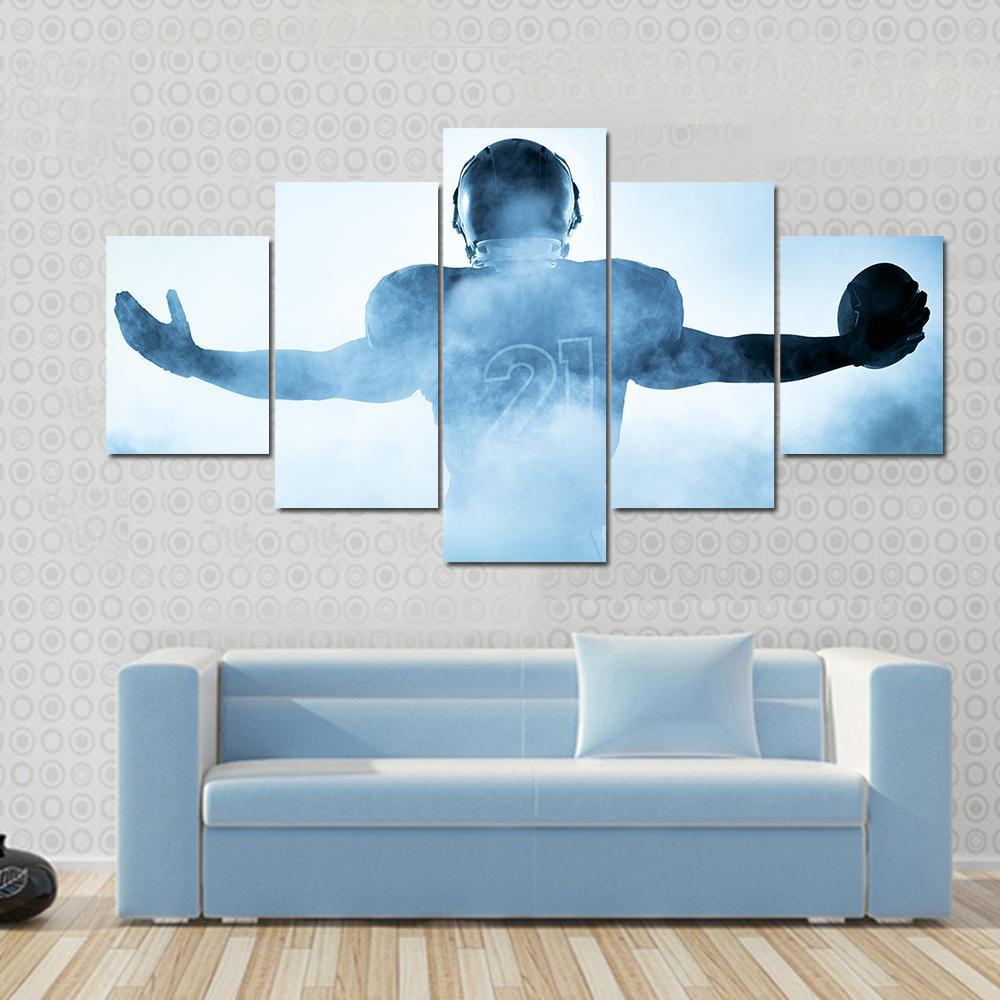 Football Player Portrait In Silhouette Canvas Wall Art-5 Star-Gallery Wrap-62&quot; x 32&quot;-Tiaracle