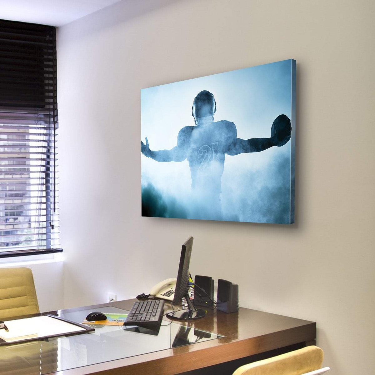 Football Player Portrait In Silhouette Canvas Wall Art-3 Horizontal-Gallery Wrap-25&quot; x 16&quot;-Tiaracle