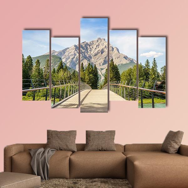 Footbridge Over Bow River Canvas Wall Art-5 Pop-Gallery Wrap-47" x 32"-Tiaracle