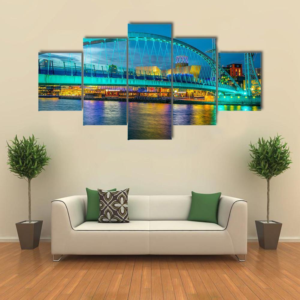Footbridge In Salford Canvas Wall Art-5 Star-Gallery Wrap-62" x 32"-Tiaracle