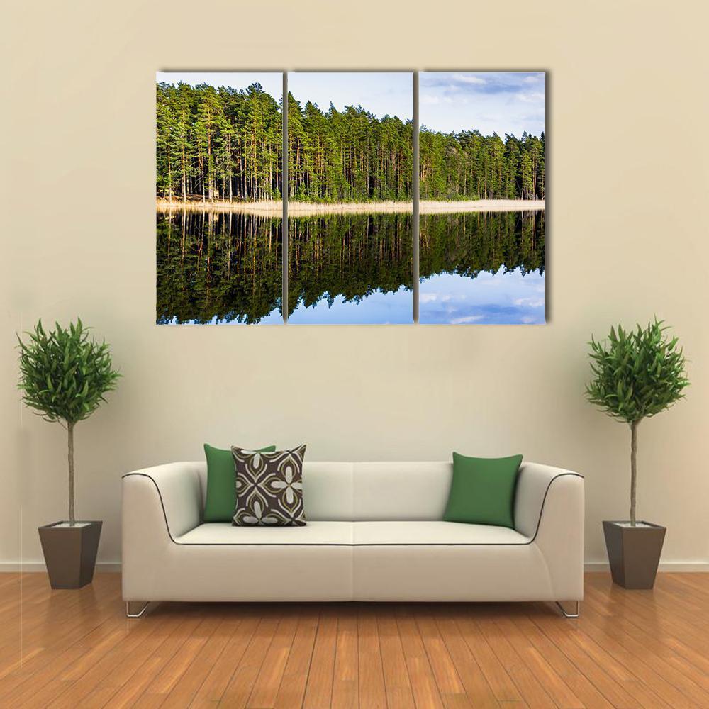 Footbridge On Lake Side Canvas Wall Art-3 Horizontal-Gallery Wrap-37" x 24"-Tiaracle