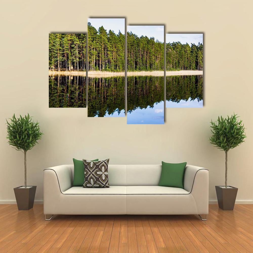 Footbridge On Lake Side Canvas Wall Art-4 Pop-Gallery Wrap-50" x 32"-Tiaracle