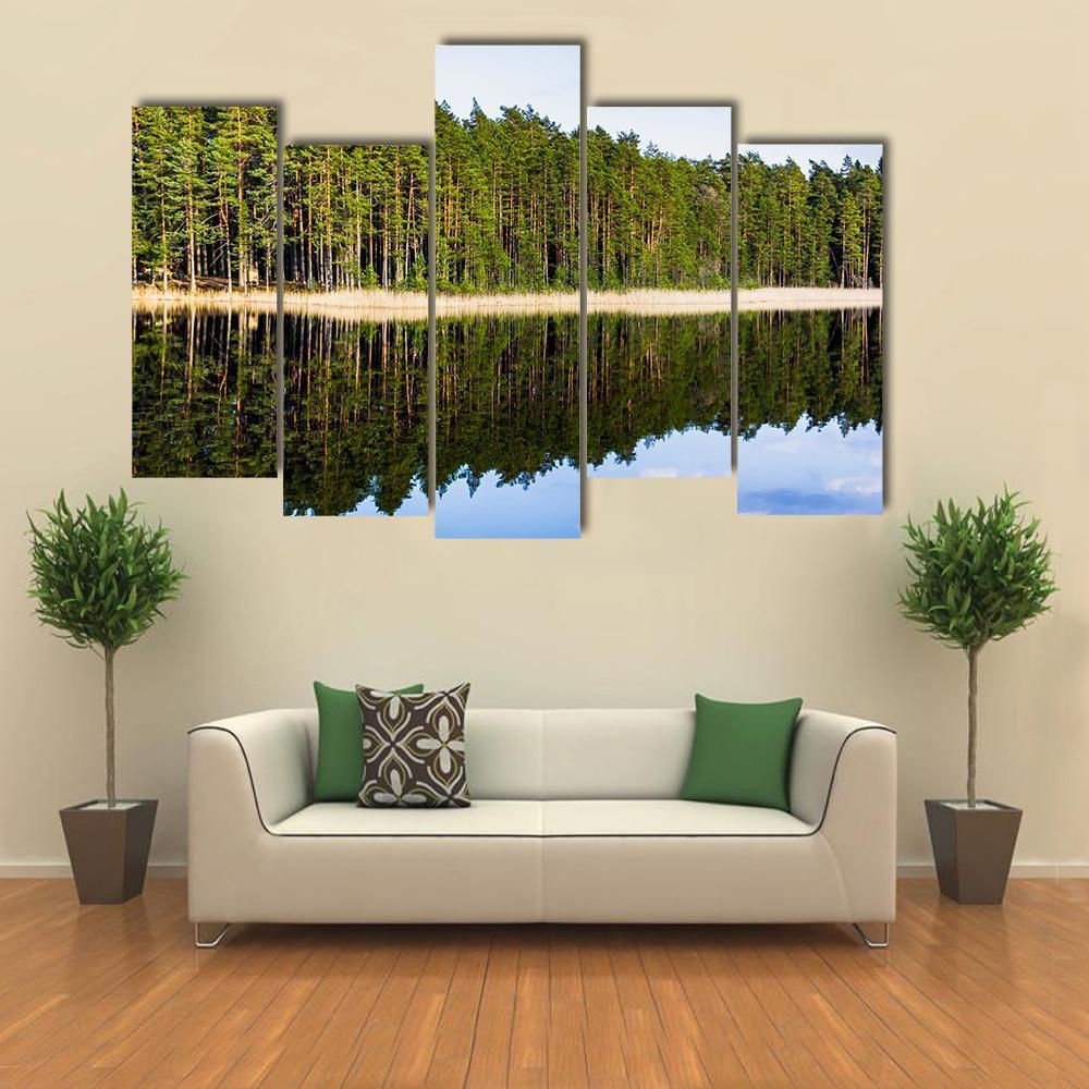 Footbridge On Lake Side Canvas Wall Art-5 Pop-Gallery Wrap-47" x 32"-Tiaracle