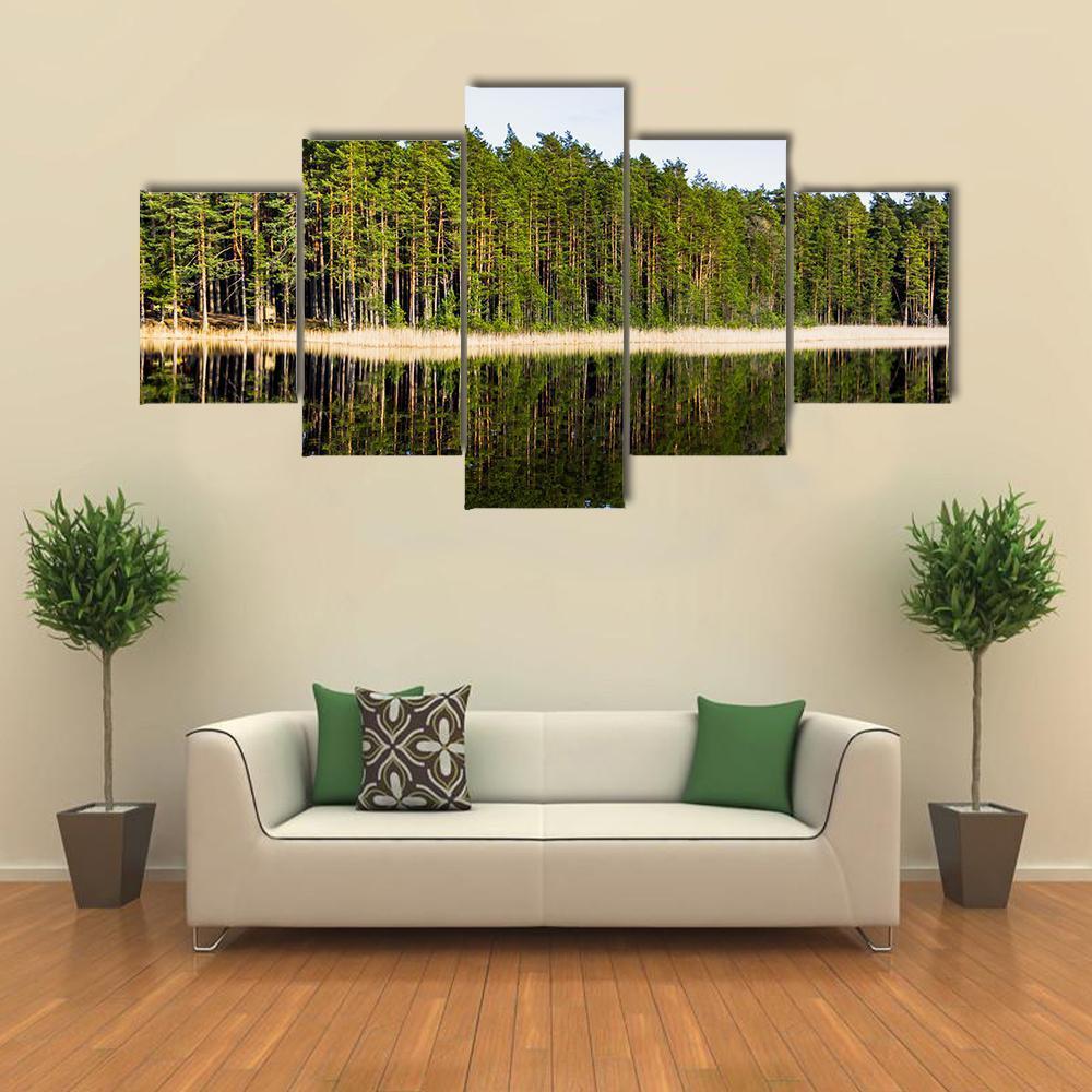 Footbridge On Lake Side Canvas Wall Art-5 Star-Gallery Wrap-62" x 32"-Tiaracle