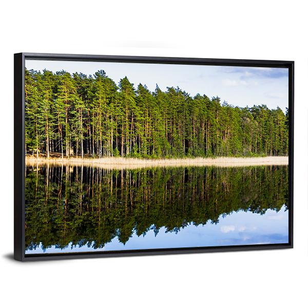 Footbridge On Lake Side Canvas Wall Art-3 Horizontal-Gallery Wrap-25" x 16"-Tiaracle