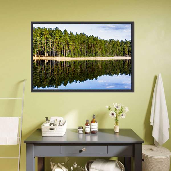 Footbridge On Lake Side Canvas Wall Art-1 Piece-Floating Frame-24" x 16"-Tiaracle