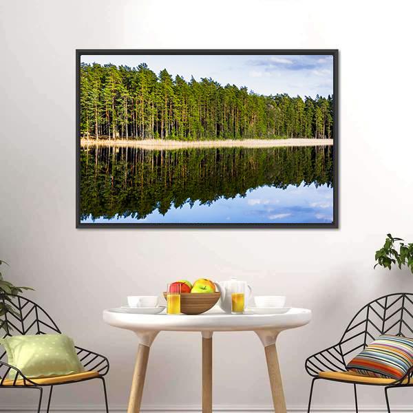 Footbridge On Lake Side Canvas Wall Art-3 Horizontal-Gallery Wrap-25" x 16"-Tiaracle