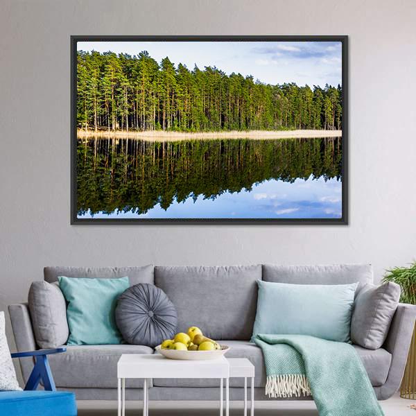 Footbridge On Lake Side Canvas Wall Art-3 Horizontal-Gallery Wrap-25" x 16"-Tiaracle