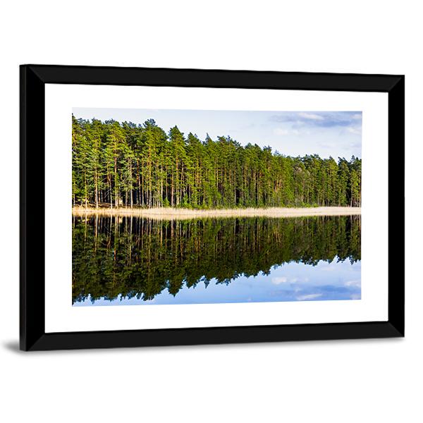 Footbridge On Lake Side Canvas Wall Art-3 Horizontal-Gallery Wrap-25" x 16"-Tiaracle