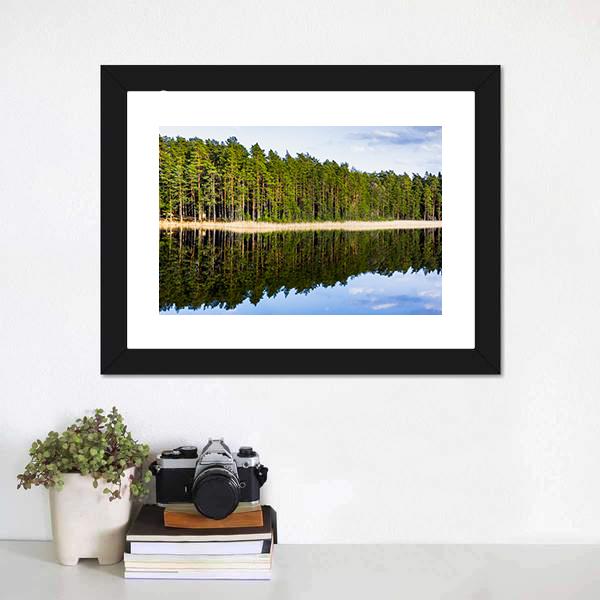Footbridge On Lake Side Canvas Wall Art-1 Piece-Framed Print-20" x 16"-Tiaracle