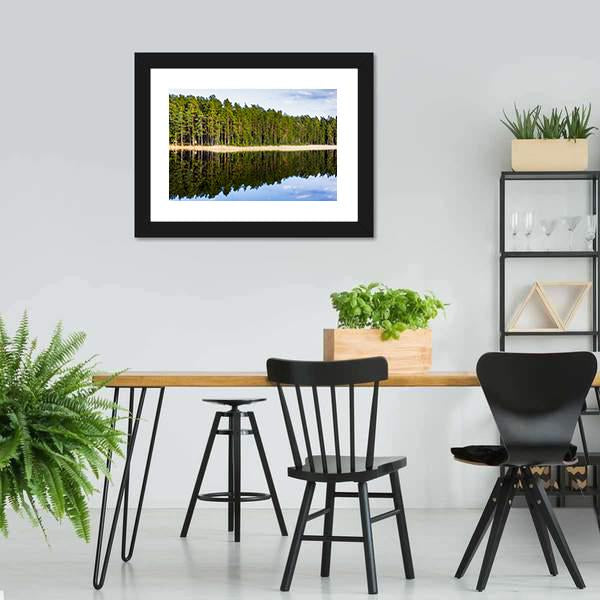 Footbridge On Lake Side Canvas Wall Art-3 Horizontal-Gallery Wrap-25" x 16"-Tiaracle