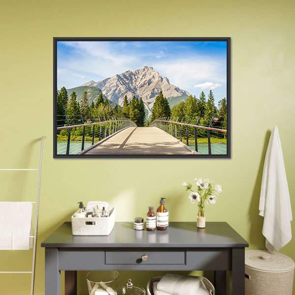 Footbridge Over Bow River Canvas Wall Art-1 Piece-Floating Frame-24" x 16"-Tiaracle