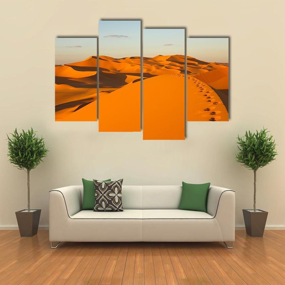 Footprints In Sand Dunes Canvas Wall Art-4 Pop-Gallery Wrap-50" x 32"-Tiaracle