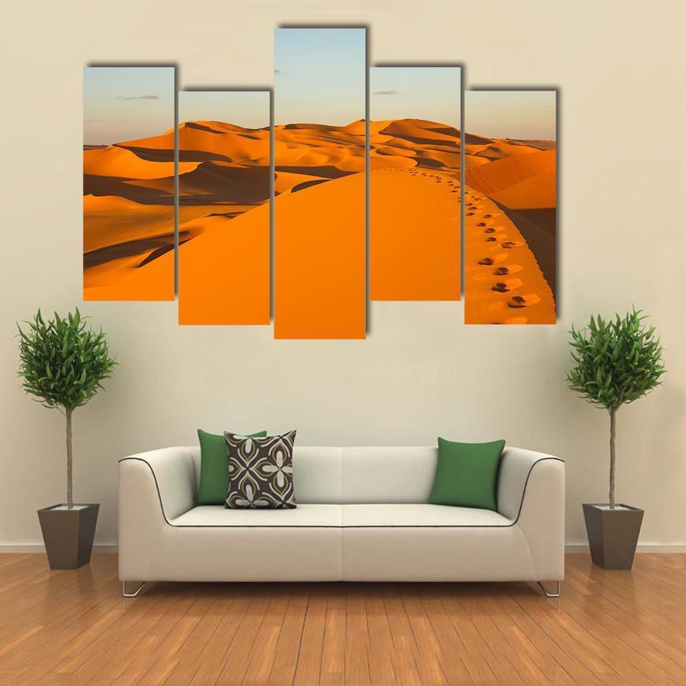 Footprints In Sand Dunes Canvas Wall Art-5 Pop-Gallery Wrap-47" x 32"-Tiaracle