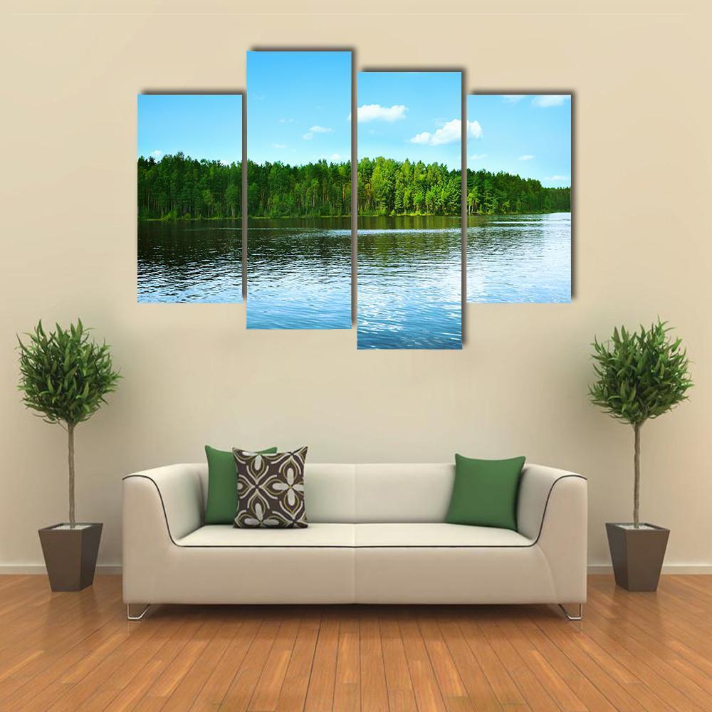 Forest & Lake Canvas Wall Art-4 Pop-Gallery Wrap-50" x 32"-Tiaracle