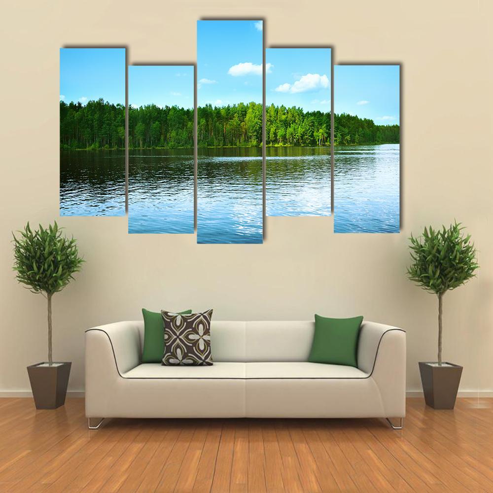 Forest &amp; Lake Canvas Wall Art-5 Pop-Gallery Wrap-47" x 32"-Tiaracle