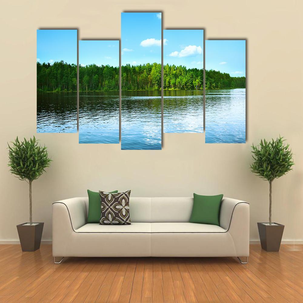 Forest & Lake Canvas Wall Art-5 Pop-Gallery Wrap-47" x 32"-Tiaracle