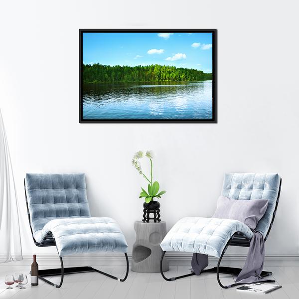 Forest &amp; Lake Canvas Wall Art-3 Horizontal-Gallery Wrap-25" x 16"-Tiaracle